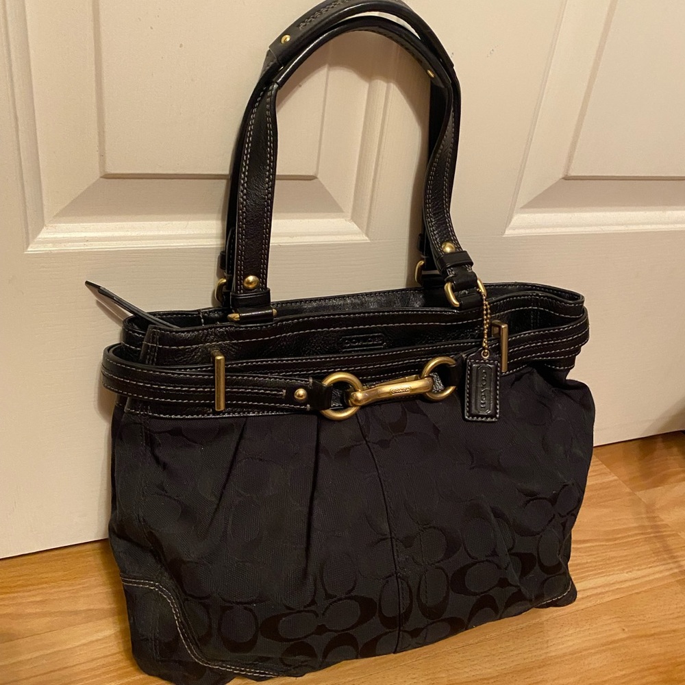 COACH black logo tote with zip top closure